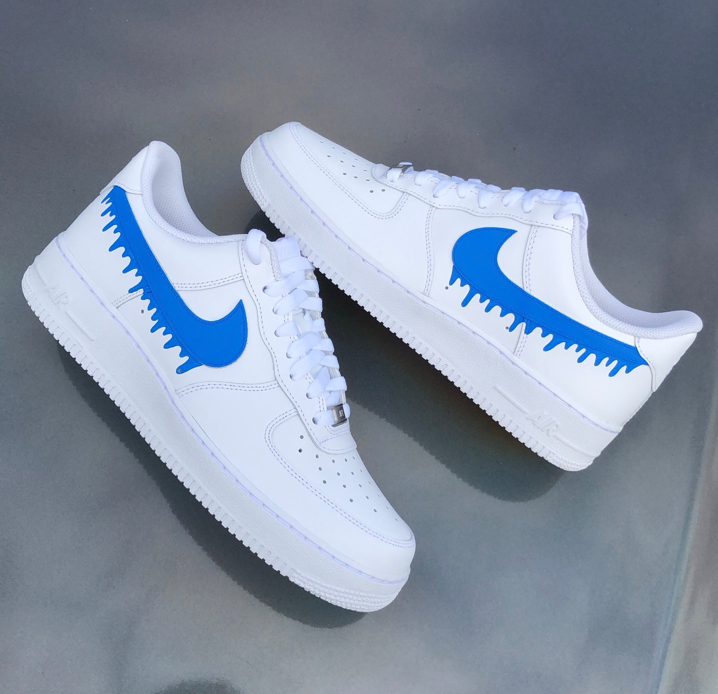 Custom Nike Air Force 1 - blue swoosh drip