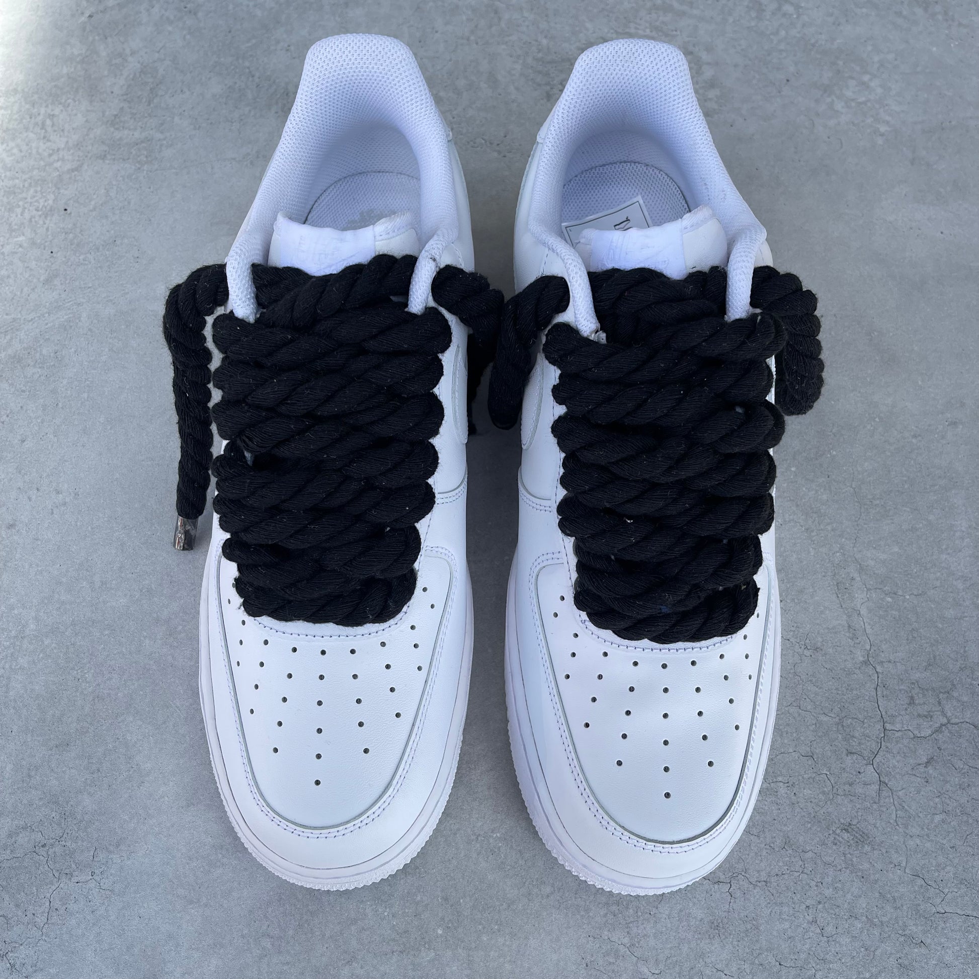 Custom AF1 White Leather Gray Chunky Rope Laces Black Air 