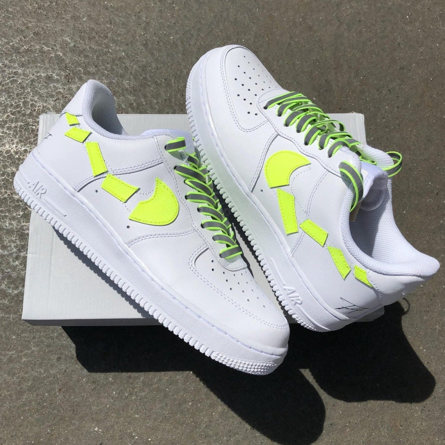 Custom AIR FORCE 1  - Destroyed swooshes (neon yellow)