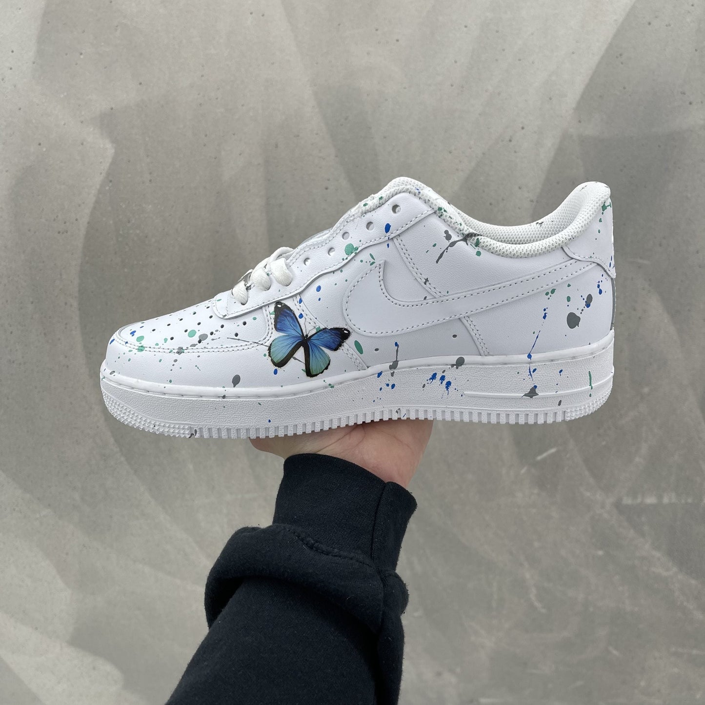 Custom AIR FORCE 1  - Butterfly splash (blue/turquoise/grey)