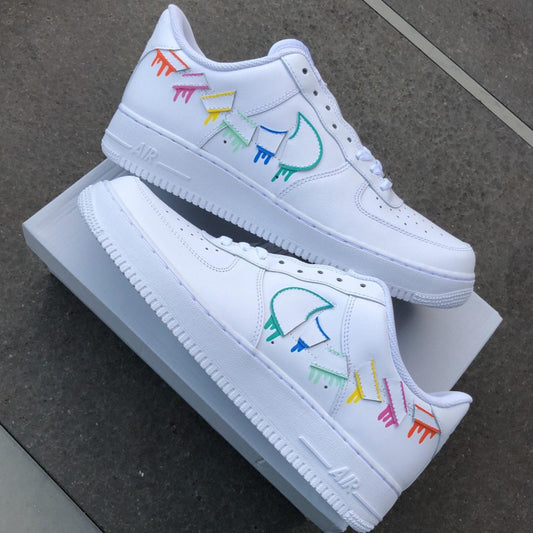 Custom AIR FORCE 1 - Destroyed swooshes drip (outlines)