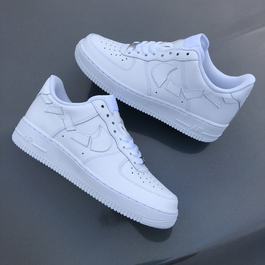 Custom AIR FORCE 1  - Destroyed swooshes (white)
