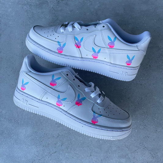 Custom AIR FORCE 1 - Playboy fade (blue, lilac, neon pink)