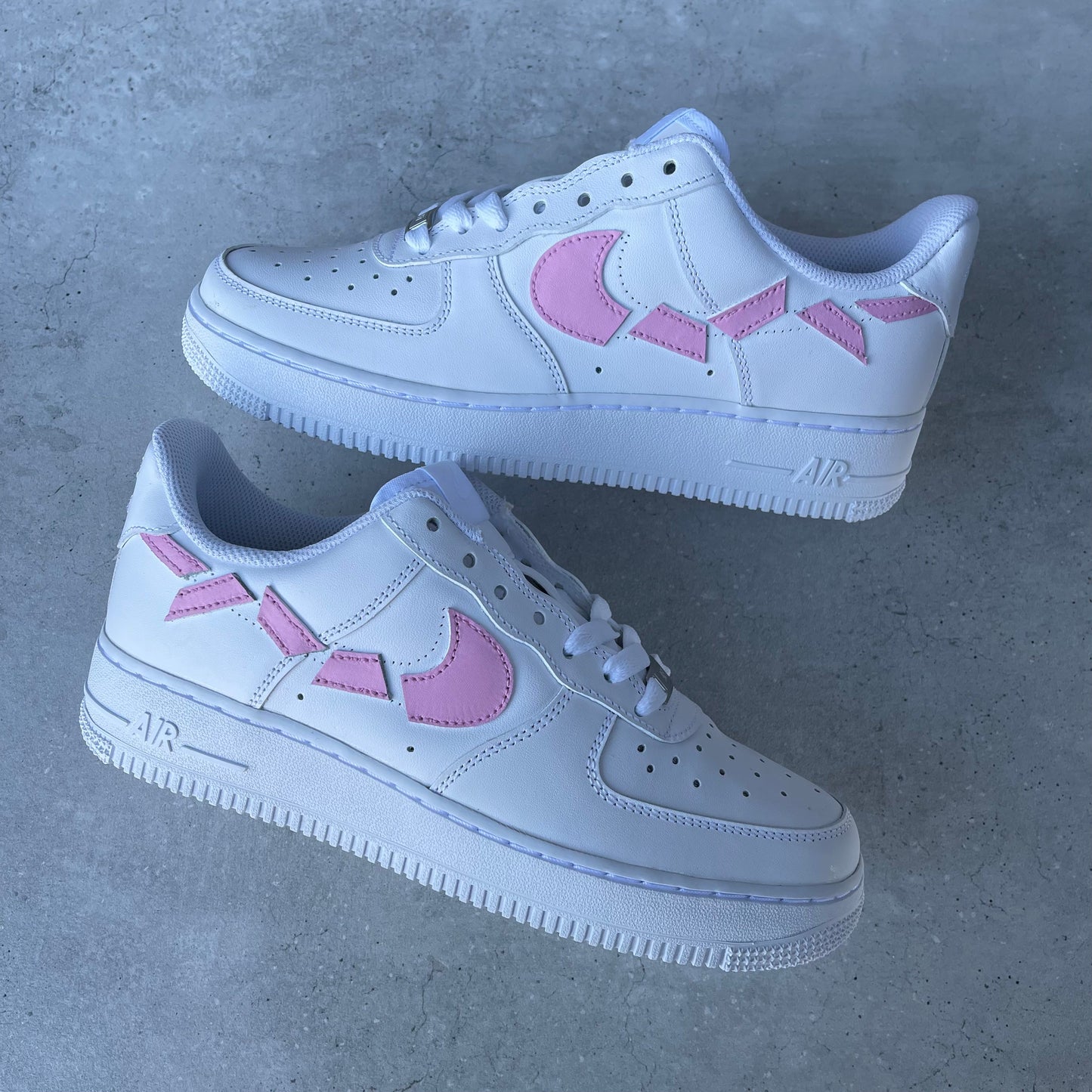 Custom AIR FORCE 1  - Destroyed swooshes (baby pink)
