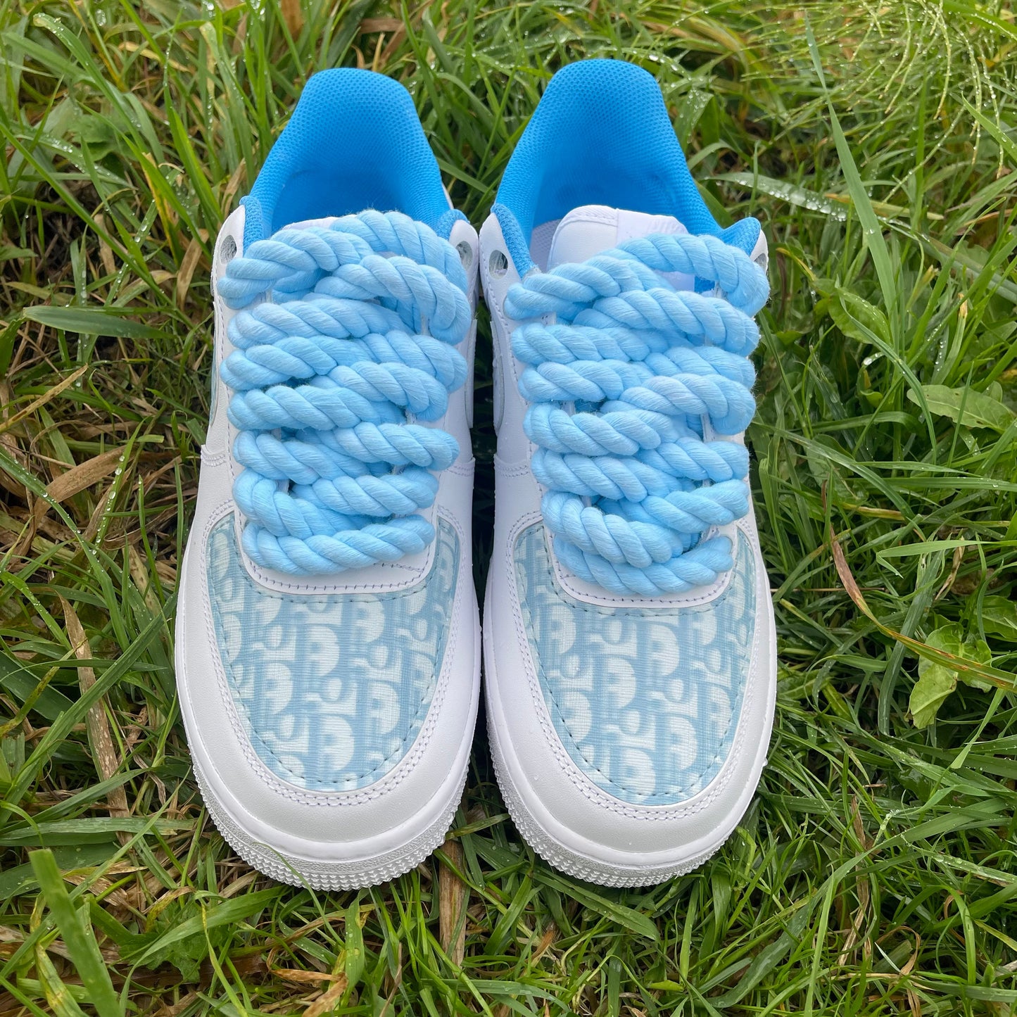 Custom AIR FORCE 1 - Christian D baby blue (rope laces)