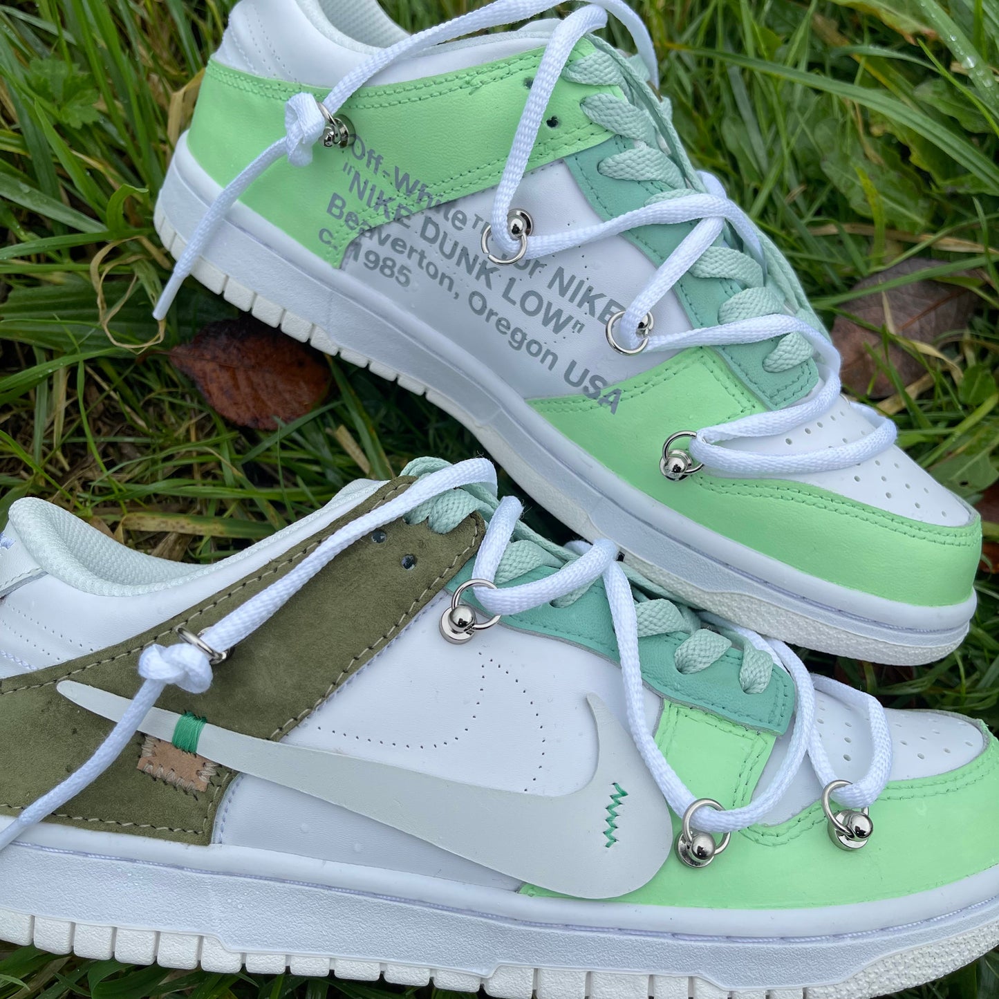 Custom Nike Dunk low - OFF-WHITE lot (green tints)